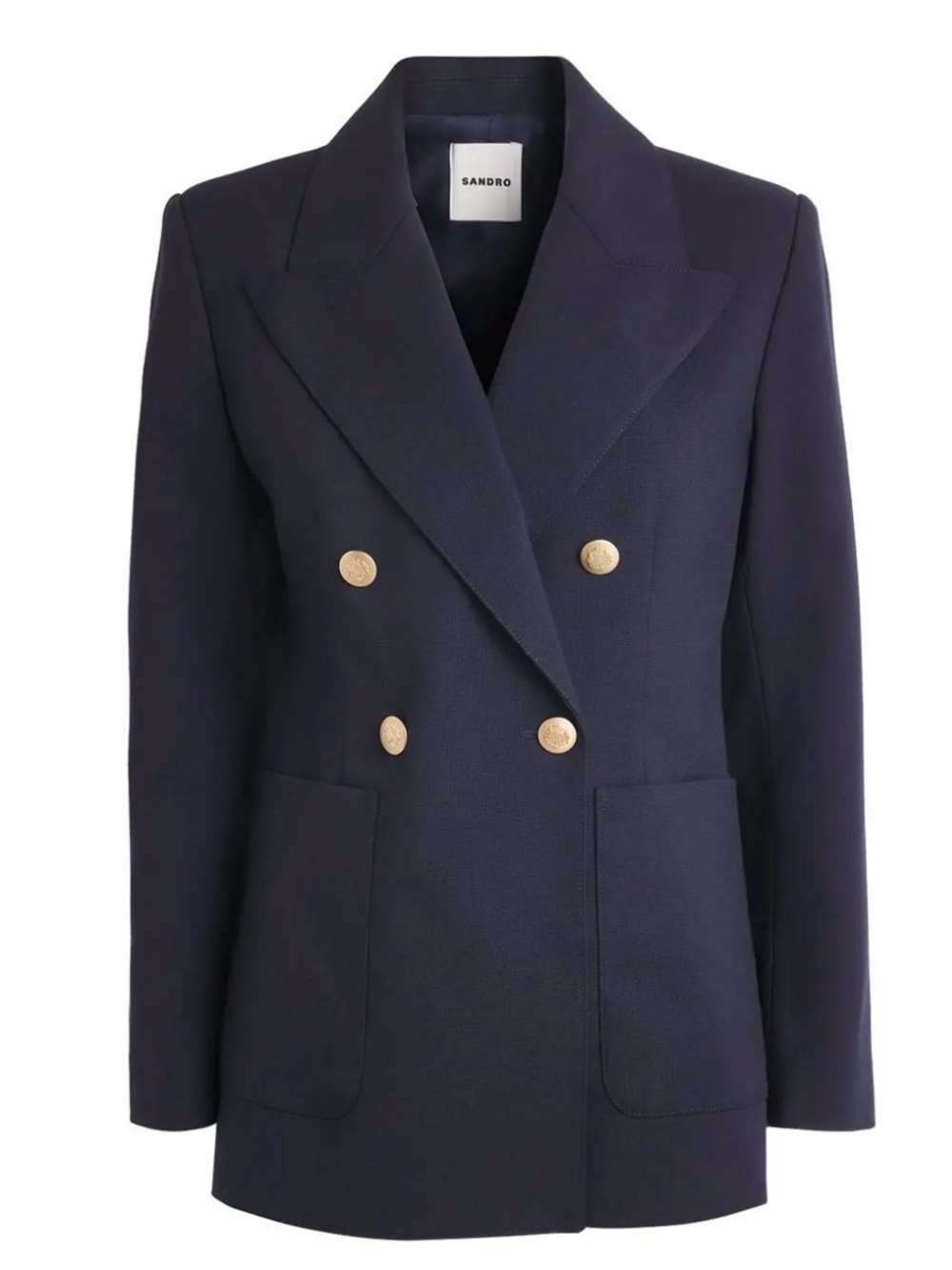 Sandro Navy Blue Double Breasted Blazer Virgin Wool Career Academia 40